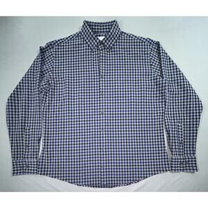 Mizzen+Main Dress Shirt Mens Large Blue Gingham Classic Fit Stretch Long Sleeve